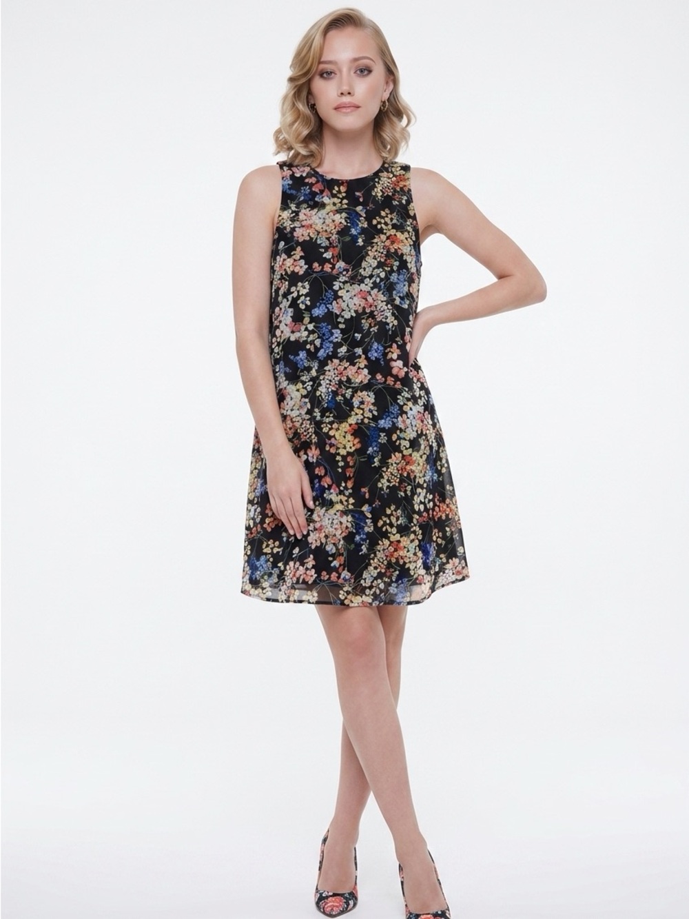 Tommy Hilfiger Womens Sz 8 A Line Dress Black Floral Print Lined MSRP $99
